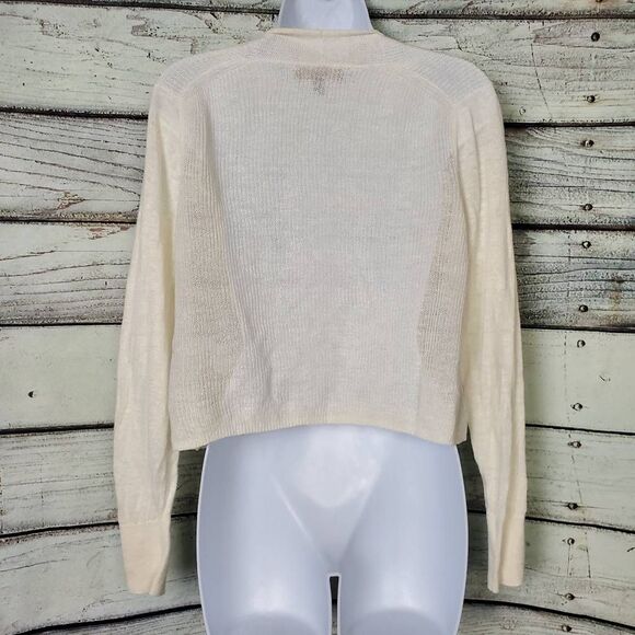 Banana Republic Women’s 100% Linen Ivory Open Knit Cropped Cardigan Sweater XS - Picture 4 of 5